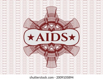 Red rosette. Linear Illustration with text AIDS inside