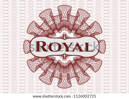 Red rosette. Linear Illustration with text Royal inside