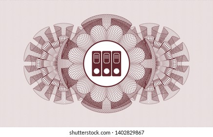 Red rosette. Linear Illustration. with three folders icon inside