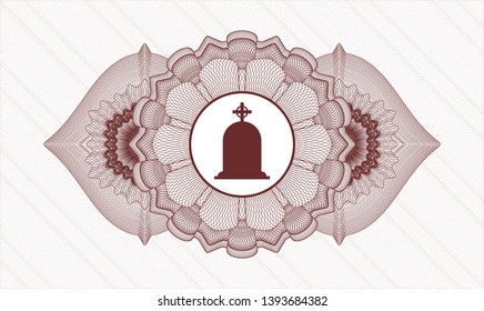 Red rosette. Linear Illustration. with tombstone icon inside