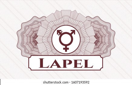 Red rosette. Linear Illustration. with transgender icon and Lapel text inside