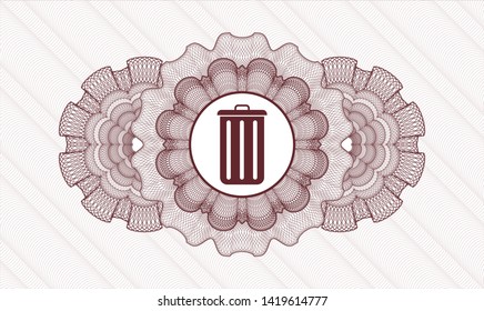 Red rosette. Linear Illustration. with trash can icon inside