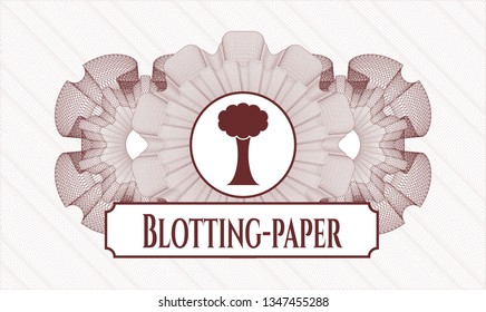 Red rosette. Linear Illustration. with tree icon and Blotting-paper text inside