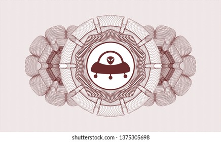 Red rosette. Linear Illustration. with ufo with aline inside icon inside