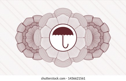 Red rosette. Linear Illustration. with umbrella icon inside