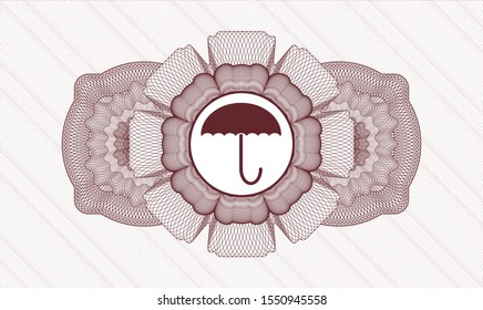 Red rosette. Linear Illustration. with umbrella icon inside