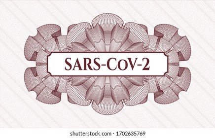 Red rosette. Linear Illustration. Vector. Detailed with text SARS-CoV-2 inside