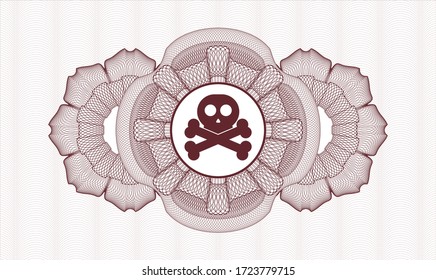 Red rosette. Linear Illustration. Vector. Detailed with crossbones icon inside