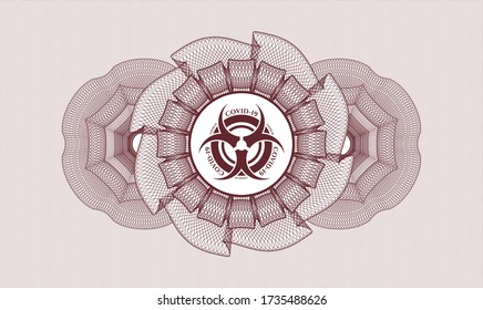 Red rosette. Linear Illustration. Vector. Detailed with biohazard covid-19 icon inside