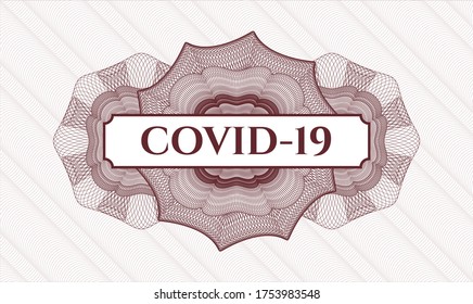 Red rosette. Linear Illustration. Vector. Detailed with text COVID-19 inside