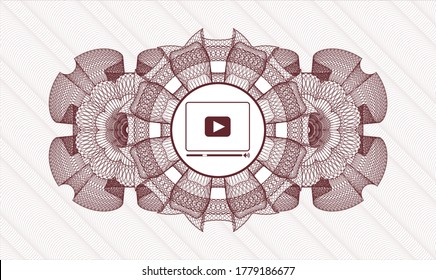 Red rosette. Linear Illustration. Vector. Detailed with video player icon inside