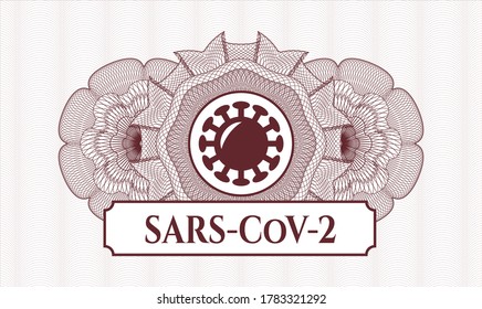Red rosette. Linear Illustration. Vector. Detailed with coronavirus icon and SARS-CoV-2 text inside