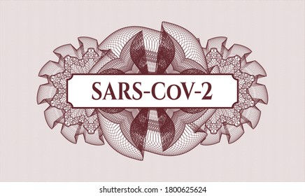 Red rosette. Linear Illustration. Vector. Detailed with text SARS-CoV-2 inside