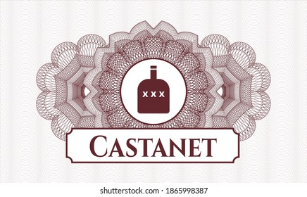 Red rosette. Linear Illustration. Vector. Detailed with bottle of alcohol icon and Castanet text inside