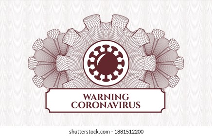 Red rosette. Linear Illustration. Vector. Detailed with coronavirus icon and Warning Coronavirus text inside