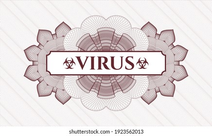 Red rosette. Linear Illustration. Vector. Detailed with text Virus inside