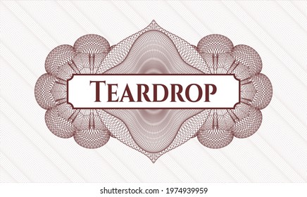 Red rosette. Linear Illustration. Vector. Detailed with text Teardrop inside