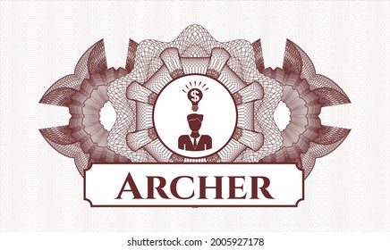 Red rosette. Linear Illustration. Vector. Detailed with business idea icon and Archer text inside