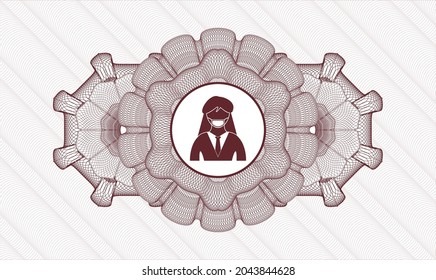 Red rosette. Linear Illustration. Vector. Detailed with woman wearing face mask icon inside