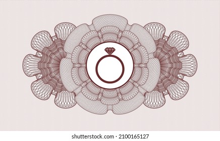 Red rosette. Linear Illustration. Vector. Detailed with diamond ring icon inside