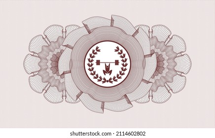 Red rosette. Linear Illustration. Vector. Detailed with weightlifting inside of crown icon inside