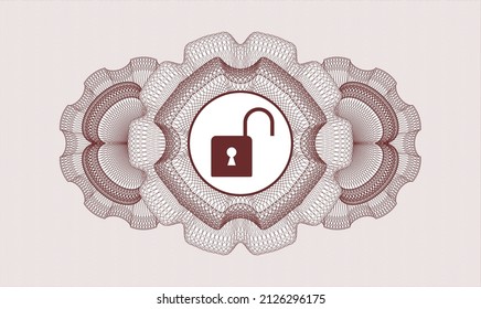 Red rosette. Linear Illustration. Vector. Detailed with open lock icon inside