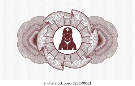 Red rosette. Linear Illustration. Vector. Detailed with nurse icon inside