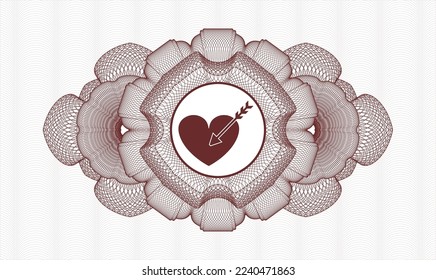 Red rosette. Linear Illustration. Vector. Detailed with love icon inside