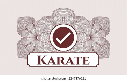 Red rosette. Linear Illustration. Vector. Detailed with tick icon and Karate text inside