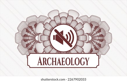 Red rosette. Linear Illustration. Vector. Detailed with mute icon and Archaeology text inside