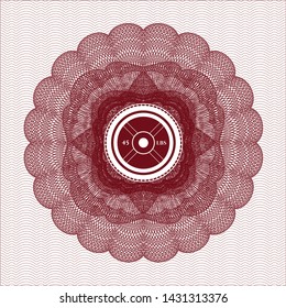 Red rosette. Linear Illustration with weightlifting or powerlifting plate (45 lbs) icon inside