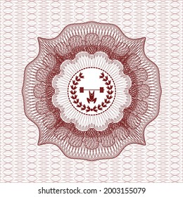 Rosette rojo. Ilustración lineal. con levantamiento de pesas dentro del icono de la corona