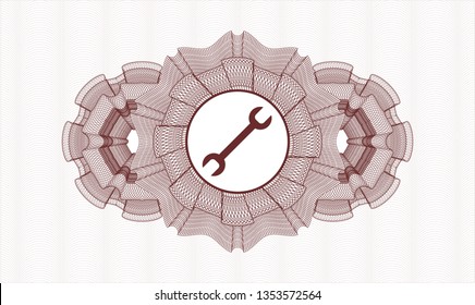 Red rosette. Linear Illustration. with wrench icon inside