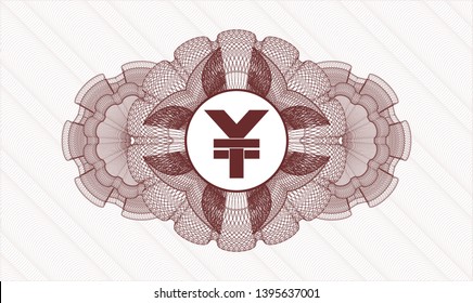 Red rosette. Linear Illustration. with yuan icon inside