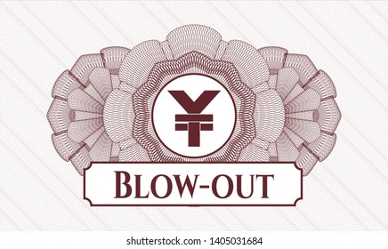 Red rosette. Linear Illustration. with yuan icon and Blow-out text inside
