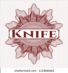  Red rosette or money style emblem with text Knife inside