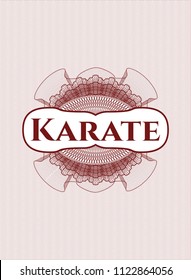 Red rosette (money style emblem) with text Karate inside