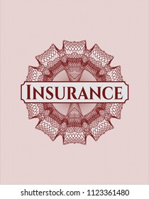 Red rosette or money style emblem with text Insurance inside