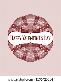 Red rosette (money style emblem) with text Happy Valentine's Day inside