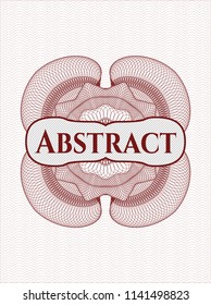 Red rosette (money style emblem) with text Abstract inside