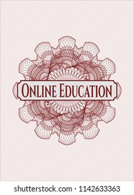 Red rosette (money style emblem) with text Online Education inside
