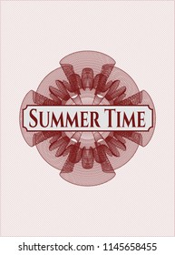 Red rosette or money style emblem with text Summer Time inside