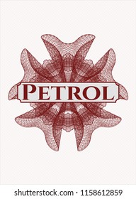 Red rosette (money style emblem) with text Petrol inside