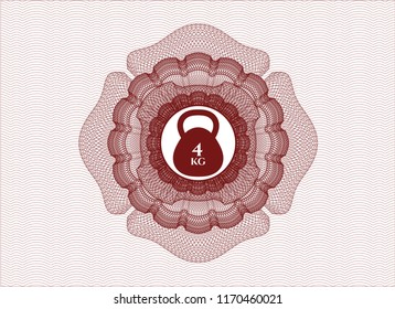 Red rosette (money style emblem) with 4kg kettlebell icon inside