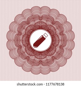 Red rosette or money style emblem with flash drive icon inside