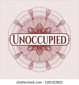 Red rosette (money style emblem) with text Unoccupied inside