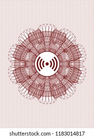 Red rosette or money style emblem with signal icon inside