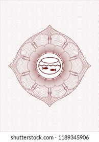 Red rosette (money style emblem) with fishbowl with fish icon inside