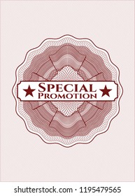 Red rosette or money style emblem with text Special Promotion inside