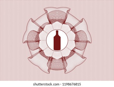 Red rosette or money style emblem with bottle icon inside